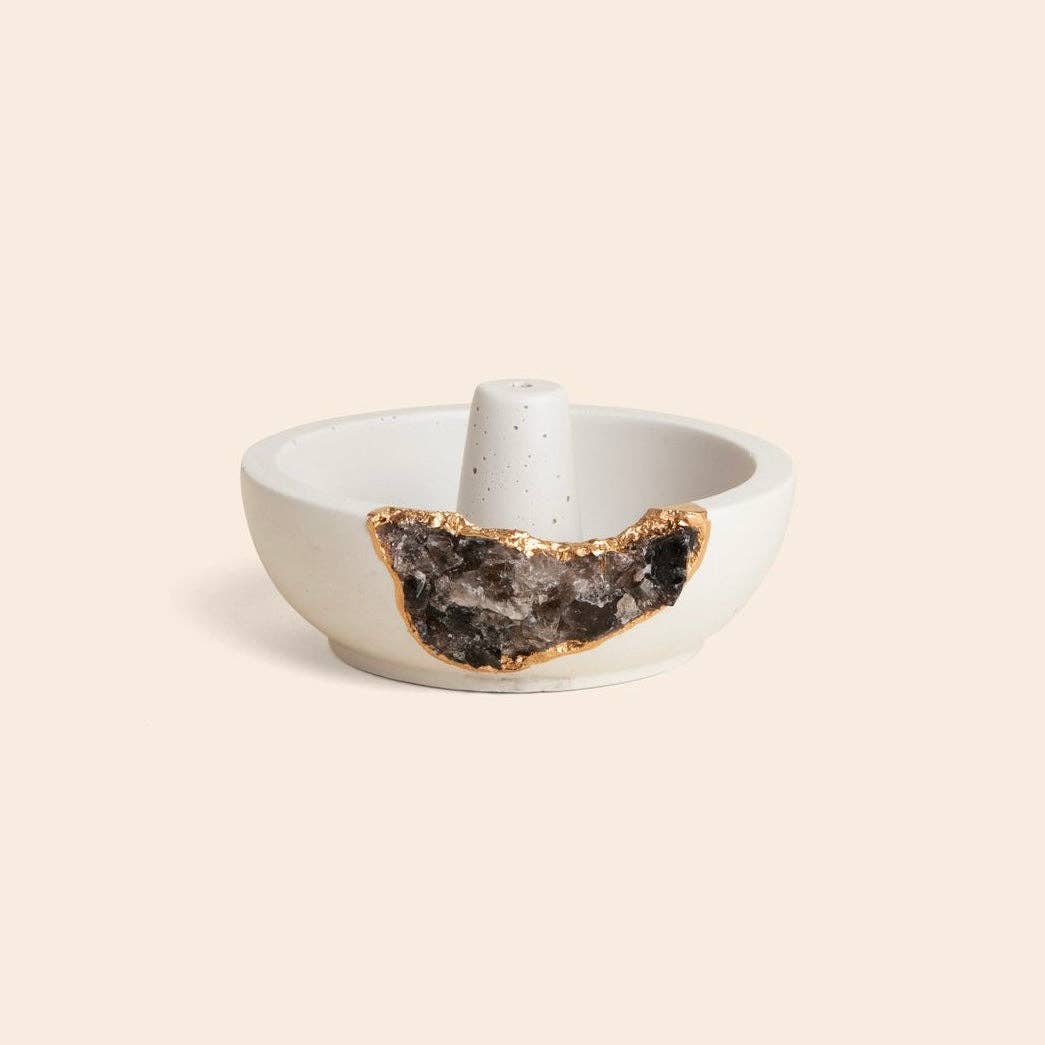 Smoky Quartz Crystal Incense Holder – Gold Leaf Detail