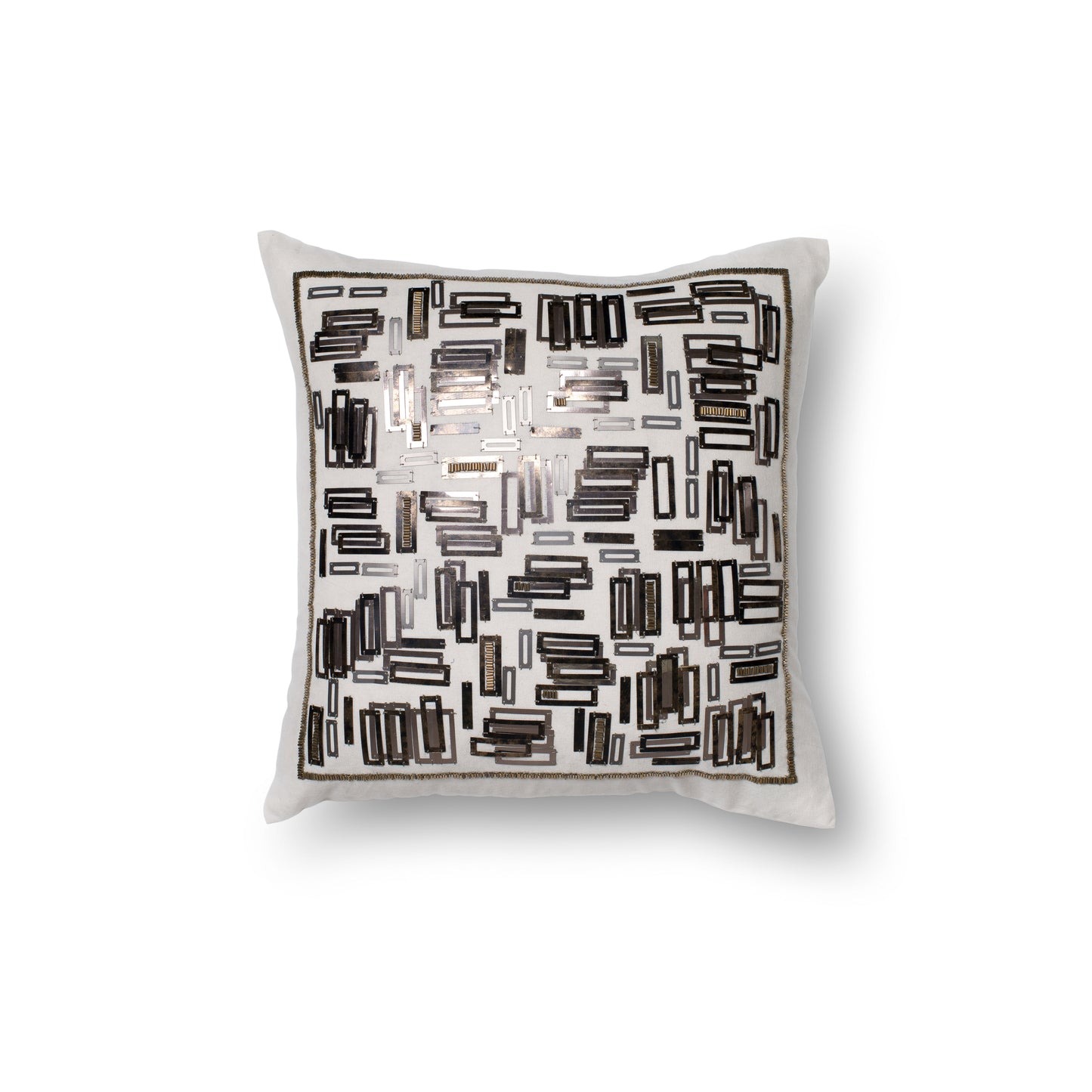 Photo of a pillow; P0196 White / Gold 18" x 18" Cover w/Poly Pillow