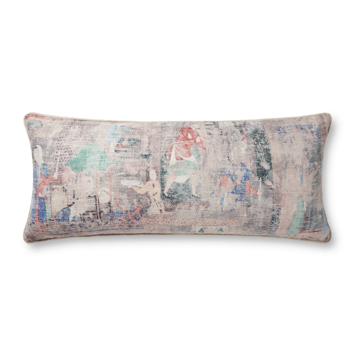 Photo of a pillow; PLL0009 Taupe / Multi 13" x 35" Cover w/Poly Pillow