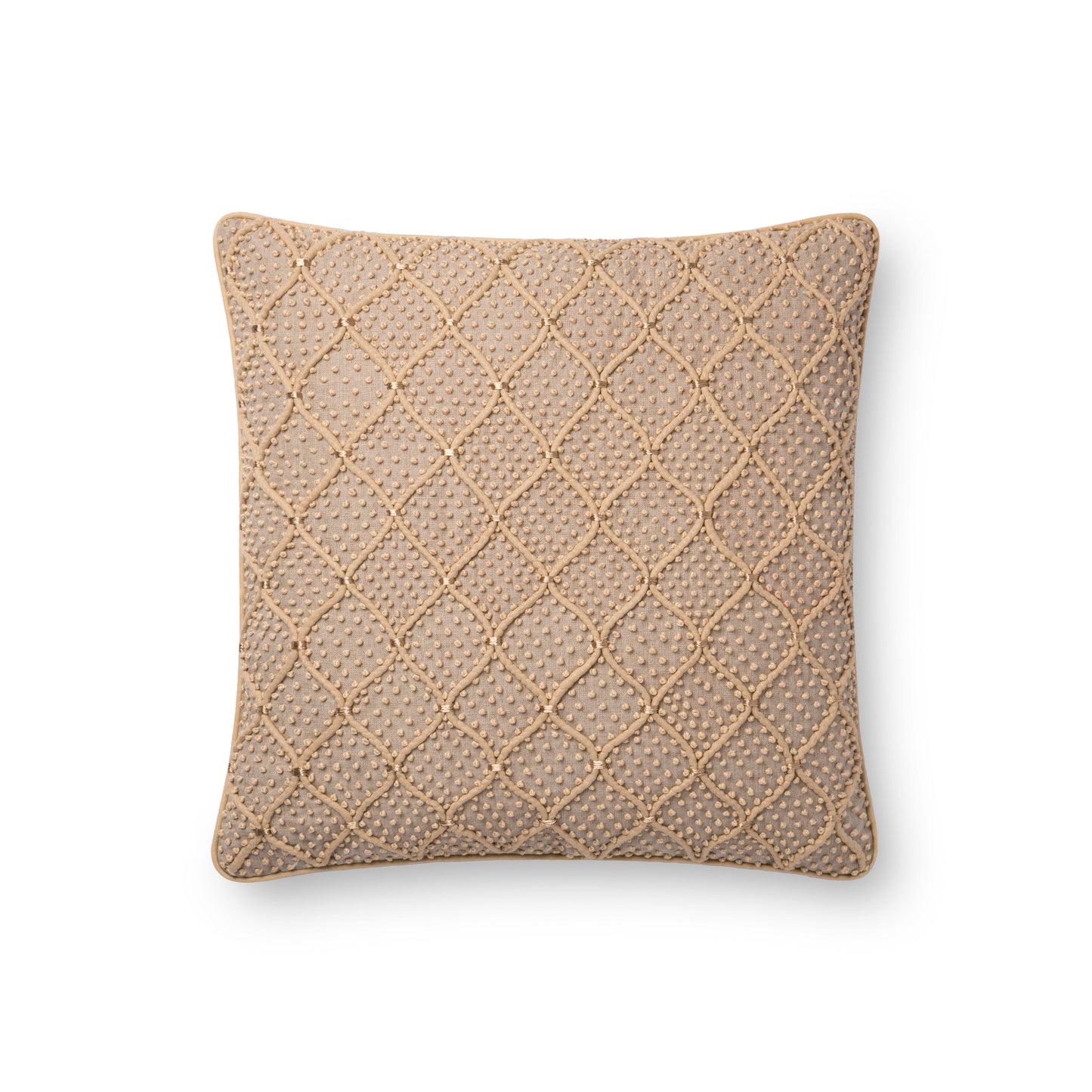 Photo of a pillow; P0675 Natural / Gold 18" x 18" Cover w/Poly Pillow