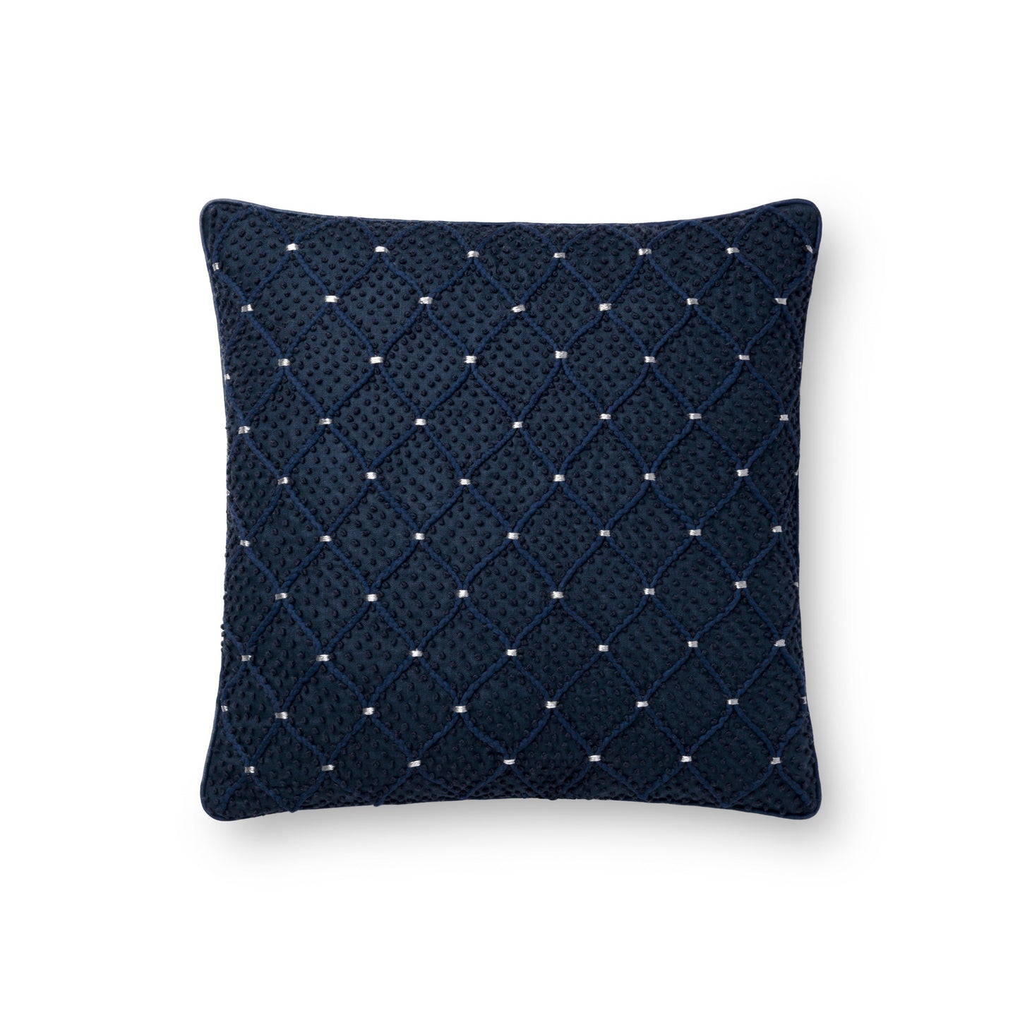 Photo of a pillow; P0675 Navy / Silver 18" x 18" Cover w/Poly Pillow