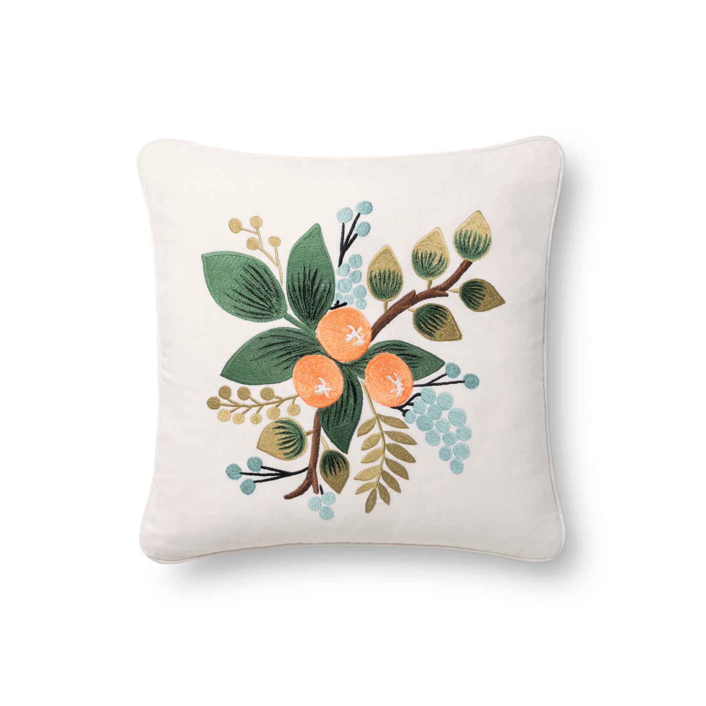 Photo of Loloi's Rifle Paper Co. x Loloi P6036 Orange / Multi 18" x 18" Cover w/Poly Pillow