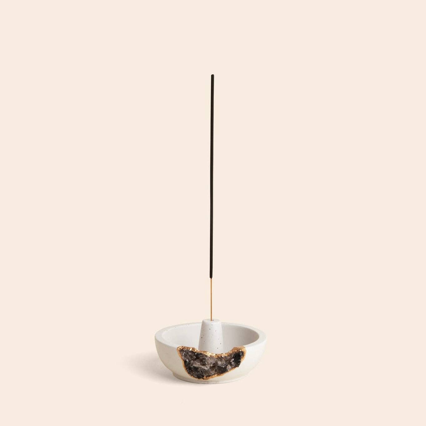 Smoky Quartz Crystal Incense Holder – Gold Leaf Detail