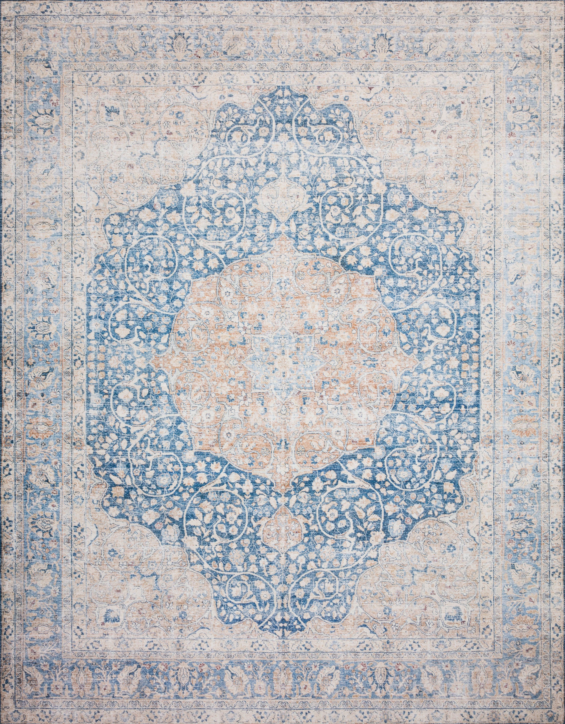 A picture of Loloi's Layla rug, in style LAY-07, color Blue / Tangerine