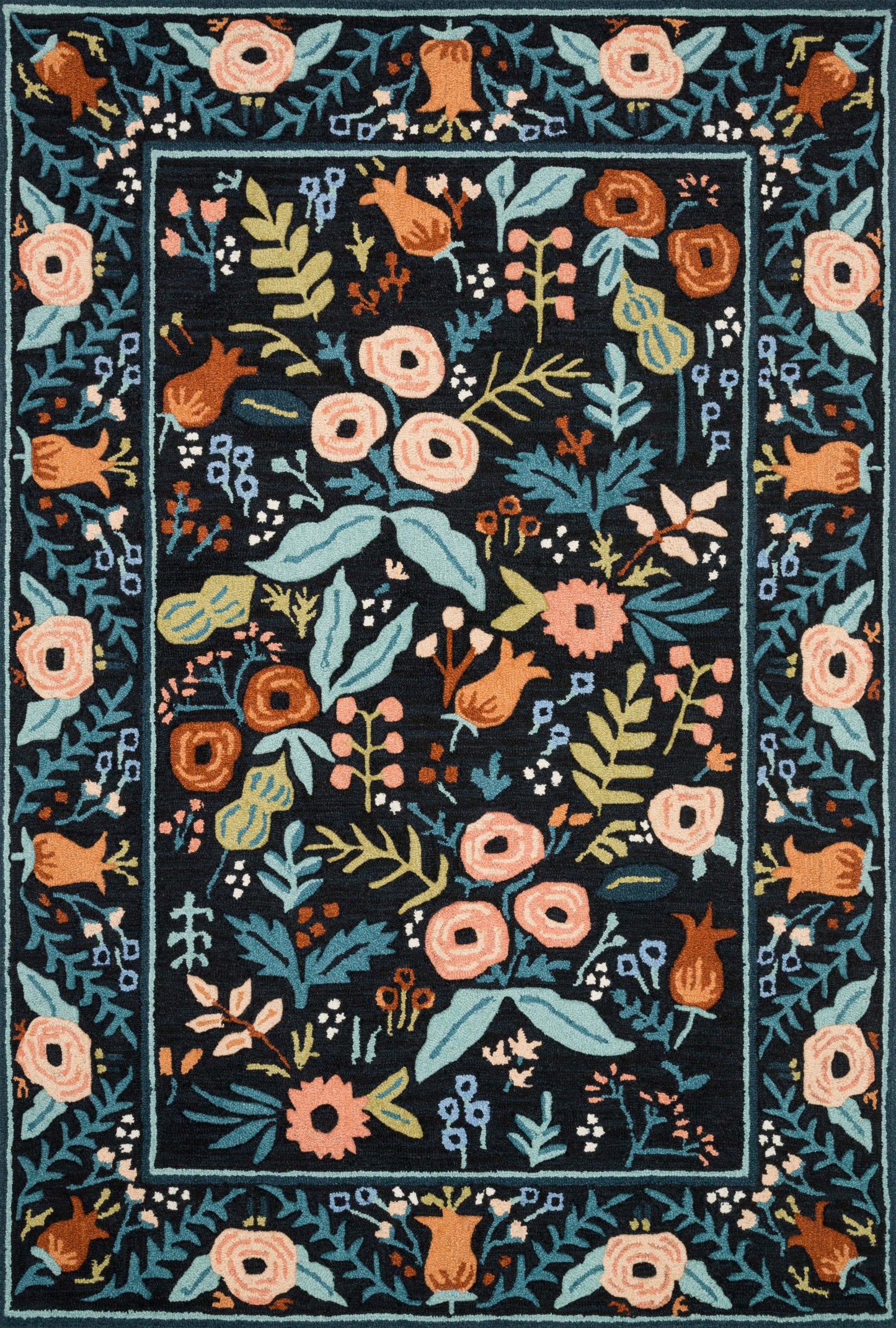 A picture of Loloi's Les Fleurs rug, in style LES-01, color Black