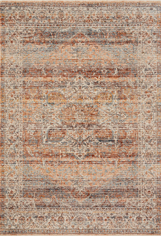 A picture of Loloi's Lourdes rug, in style LOU-07, color Tangerine / Ocean