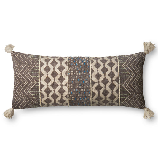 Photo of a pillow;  P0607 Grey / Multi 13" x 35" Cover w/Poly Pillow
