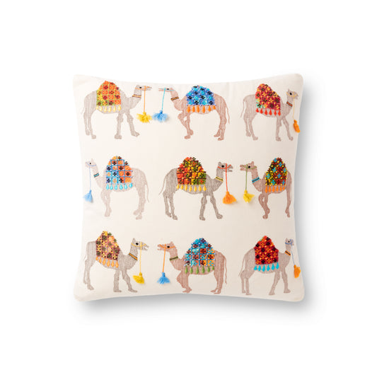 Photo of a pillow;  P0868 Natural / Multi 18" x 18" Cover w/Poly Pillow
