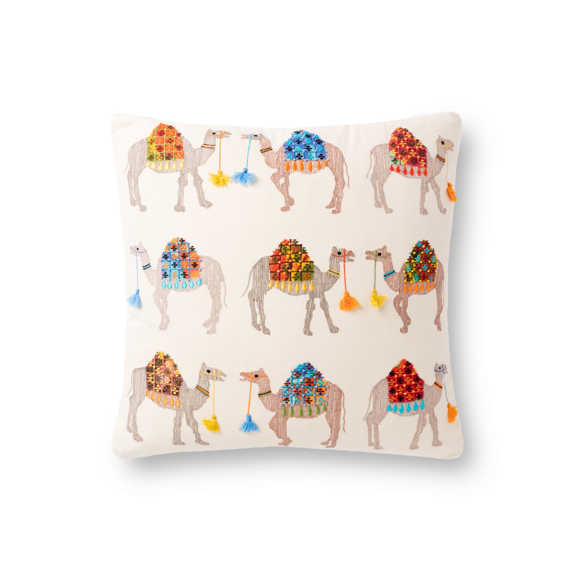Photo of a pillow;  P0868 Natural / Multi 18" x 18" Cover w/Poly Pillow
