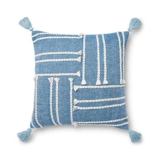 Photo of Loloi's ED Ellen DeGeneres Crafted by Loloi P4117 Blue / White 18" x 18" Cover w/Down Pillow