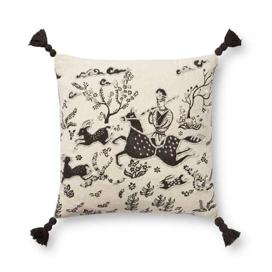 Photo of a pillow;  PLL0025 Ivory / Black 18" x 18" Cover w/Poly Pillow