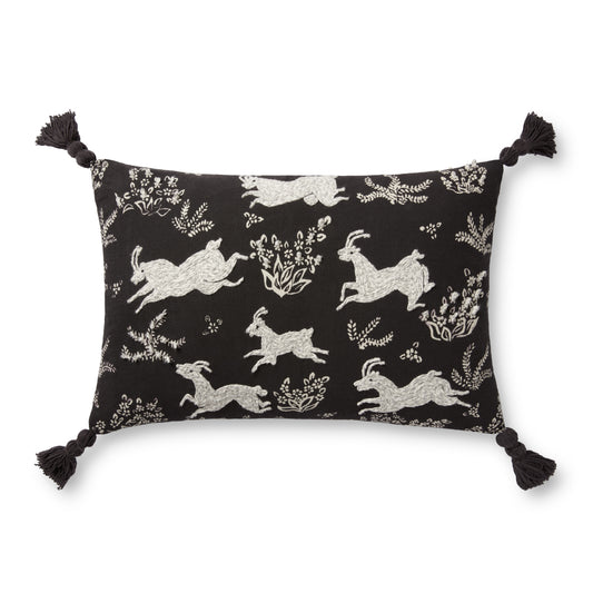 Photo of a pillow;  PLL0027 Black / Ivory 13" x 21" Cover w/Poly Pillow