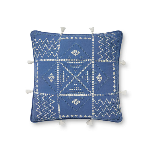 Photo of a pillow;  PLL0049 Blue / Ivory 18" x 18" Cover w/Poly Pillow