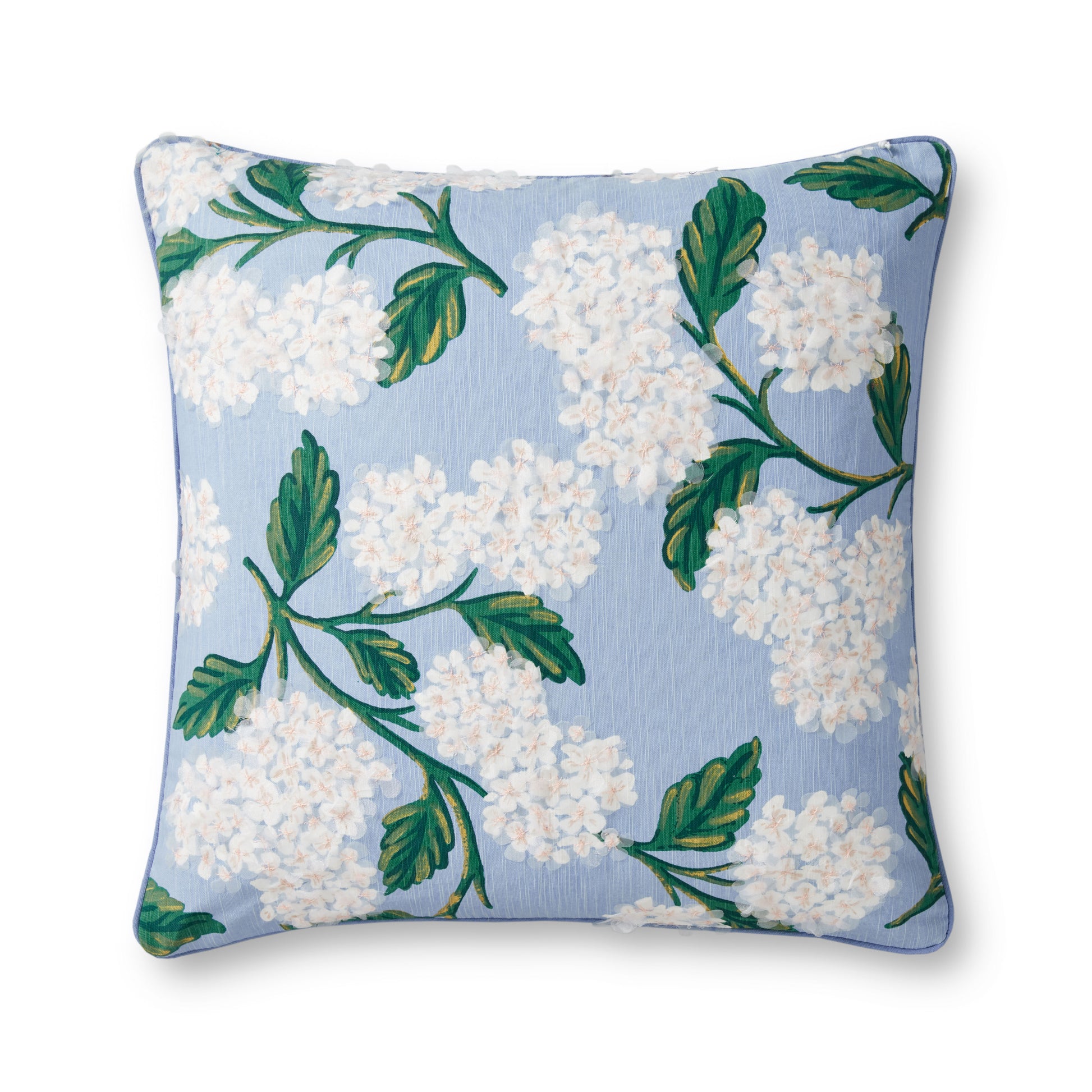 Photo of Loloi's Rifle Paper Co. x Loloi PRP0013 Hydrangea Blue / Ivory 22" x 22" Cover w/Poly Pillow