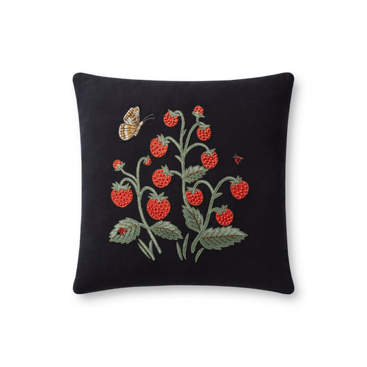 Photo of Loloi's Rifle Paper Co. x Loloi PRP0021 Strawberries Black 18" x 18" Cover w/Poly Pillow