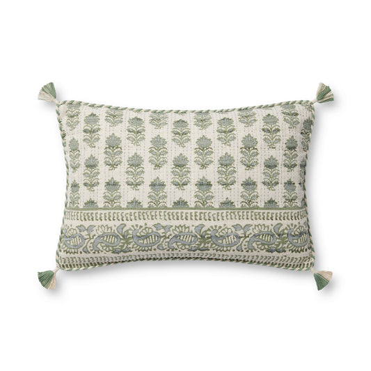 Photo of a pillow;  PLL0113 Sage / Ivory 13'' x 21'' Cover w/Poly Pillow