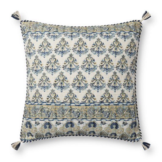 Photo of a pillow;  PLL0114 Blue / Multi 22'' x 22'' Cover w/Poly Pillow