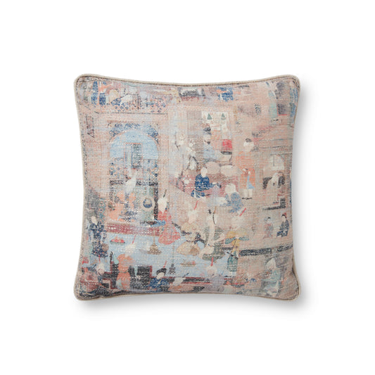 Photo of a pillow;  PLL0008 Taupe / Multi 18" x 18" Cover w/Poly Pillow