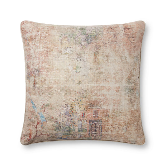 Photo of a pillow;  PLL0011 Beige / Multi 22" x 22" Cover w/Poly Pillow