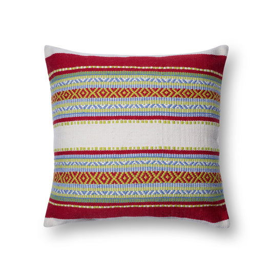 Photo of a pillow;  P0213 Red / Multi 22" x 22" Cover w/Poly Pillow