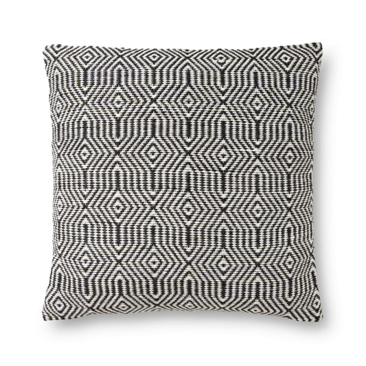 Photo of a pillow;  P0339 Black / White 22" x 22" Cover w/Poly Pillow