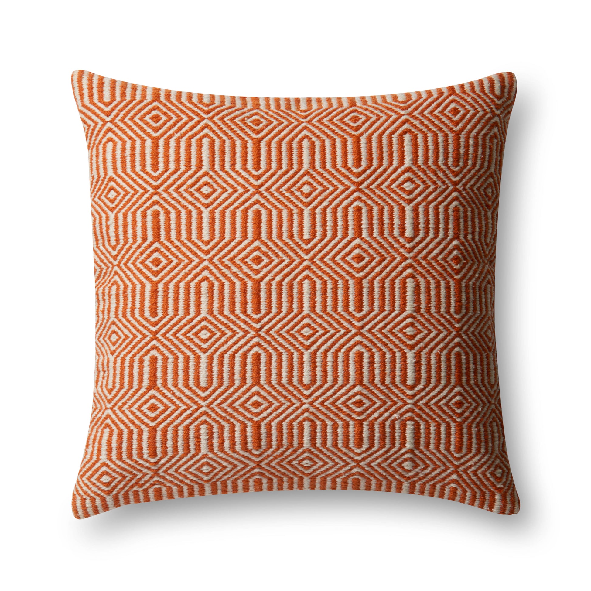 Photo of a pillow;  P0339 Orange / Ivory 22" x 22" Cover w/Poly Pillow