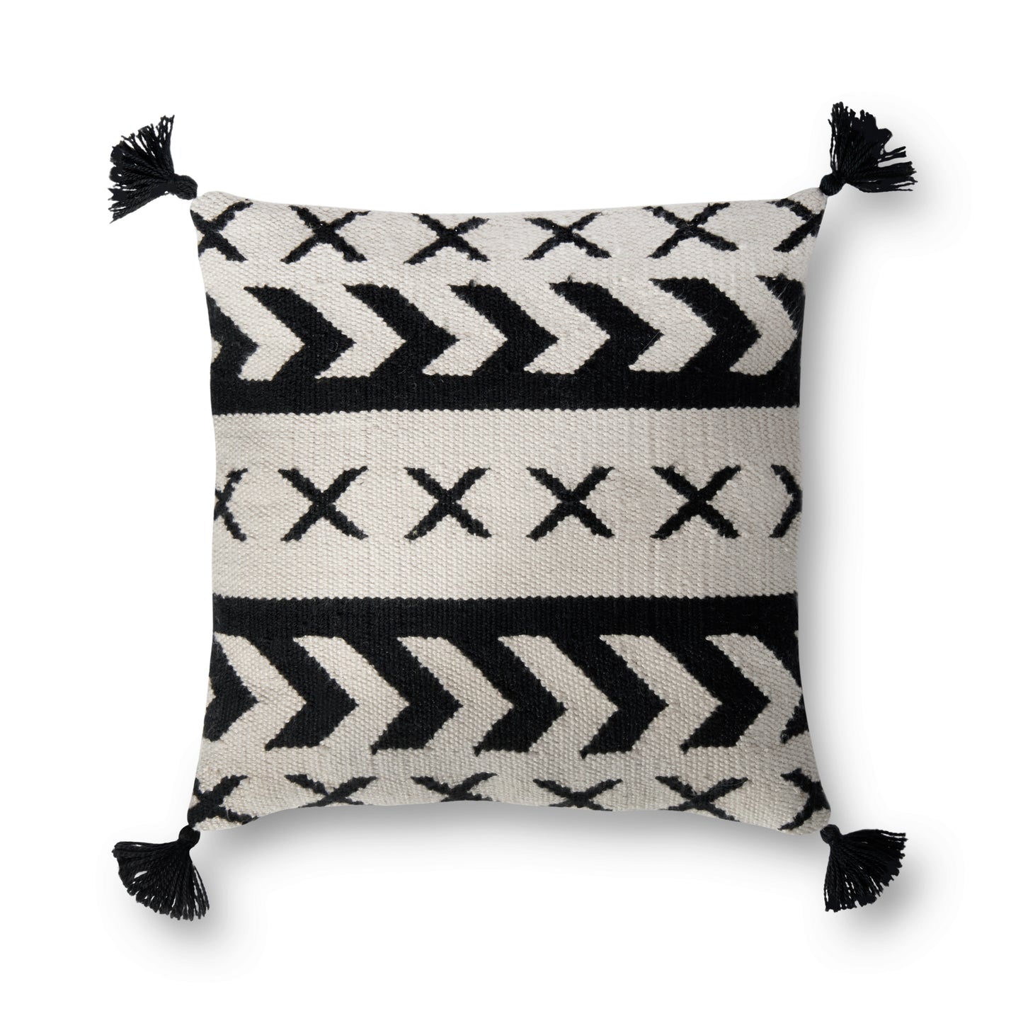 Photo of a pillow;  P0502 Black / Ivory 18" x 18" Cover w/Poly Pillow
