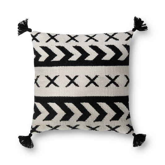 Photo of a pillow;  P0502 Black / Ivory 18" x 18" Cover w/Poly Pillow