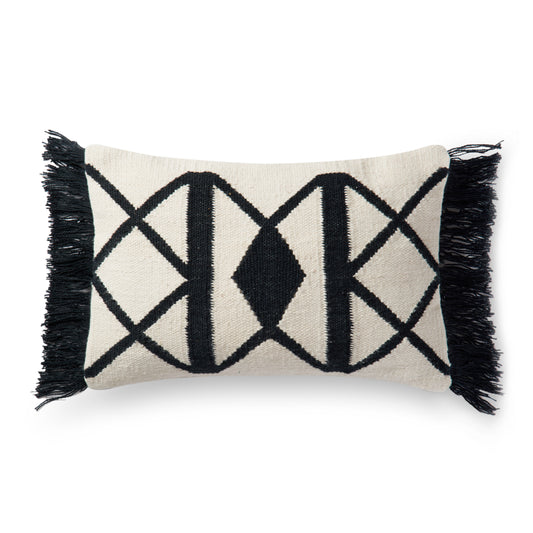 Photo of a pillow;  P0503 Black / Ivory 13" x 21" Cover w/Poly Pillow