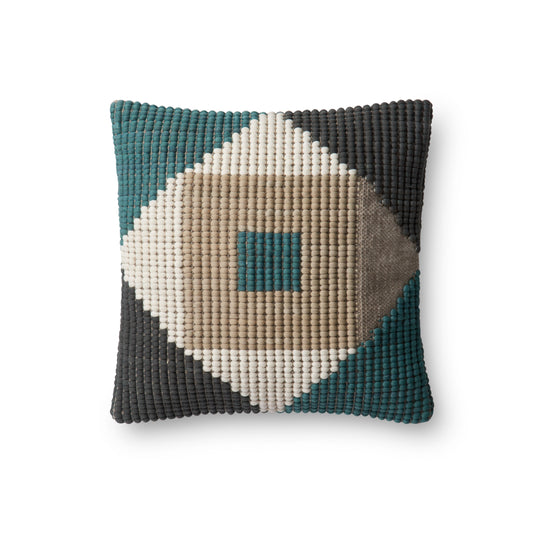 Photo of a pillow;  P0505 Teal / Multi 18" x 18" Cover w/Poly Pillow