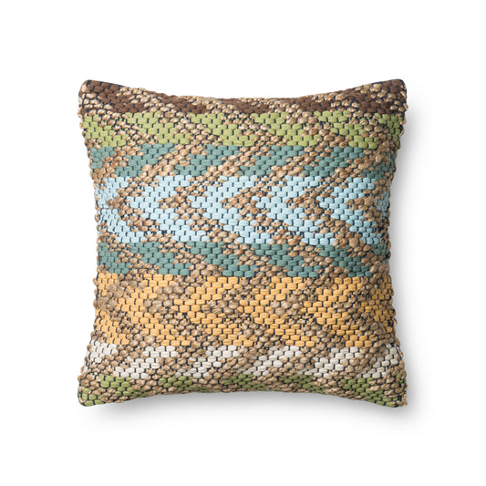 Photo of a pillow;  P0330 Green / Multi 22" x 22" Cover w/Poly Pillow