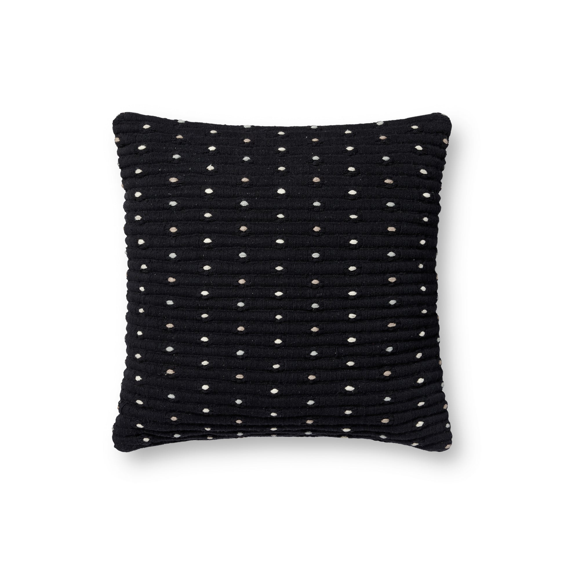 Photo of a pillow;  PLL0118 Black 18'' x 18'' Cover w/Poly Pillow