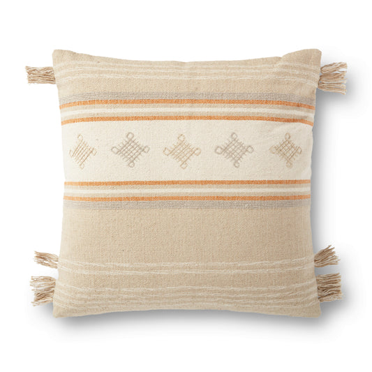 Photo of a pillow;  P0933 Beige / Orange 22" x 22" Cover w/Poly Pillow