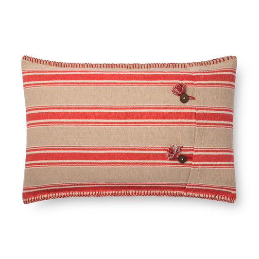 Photo of a pillow;  P0718 Red / Natural 16" x 26" Cover w/Poly Pillow