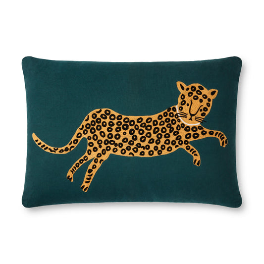 Photo of Loloi's Rifle Paper Co. x Loloi P6055 Teal / Gold 16" x 26" Cover w/Poly Pillow