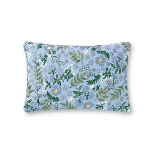 Photo of Loloi's Rifle Paper Co. x Loloi PRP0029 Wildwood Garden Periwinkle 13" x 21" Cover w/Poly Pillow