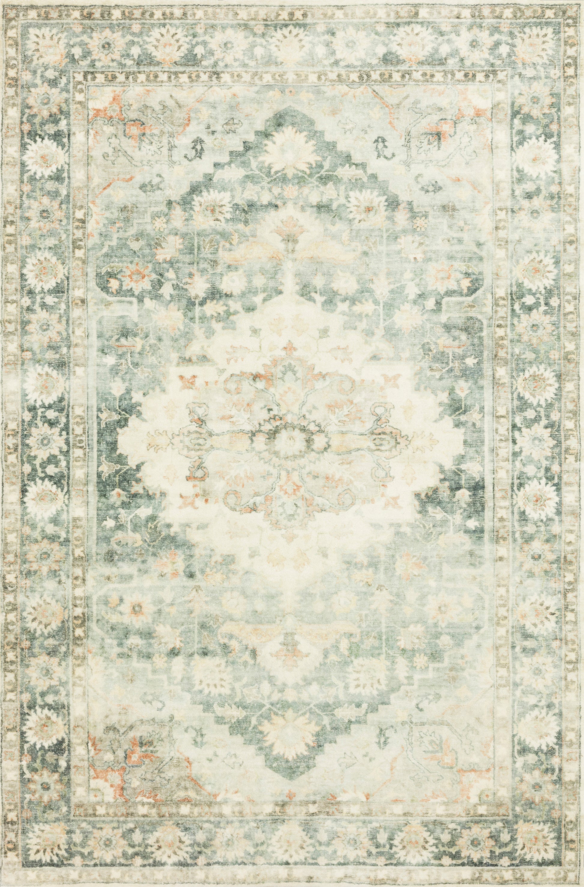 A picture of Loloi's Rosette rug, in style ROS-08, color Teal / Ivory