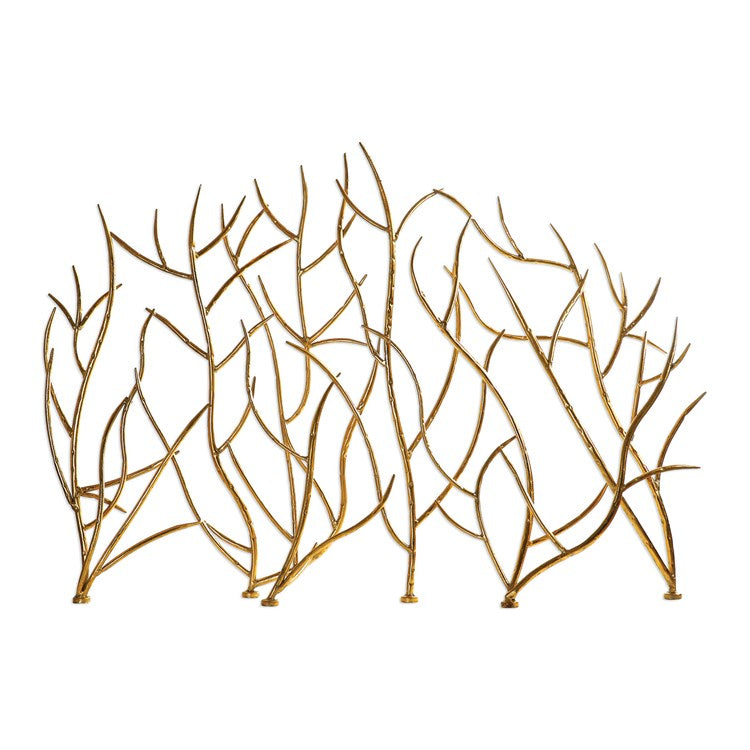 Golden Branched Fireplace Screen